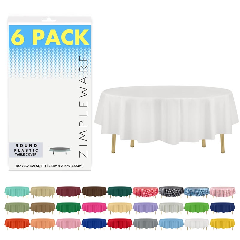 ZIMPLEWARE Premium White Plastic Table Cloth Disposable (6 Pack) Round Tablecloth (84in) Party Table Cloths Disposable, Perfect Table Cloth Round Cover for Any Table Up to 6 Feet - Image 1